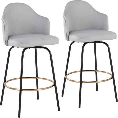 Ahoy 26" Counter Stool in Light Grey Fabric, Gold & Black Metal (Set of 2)